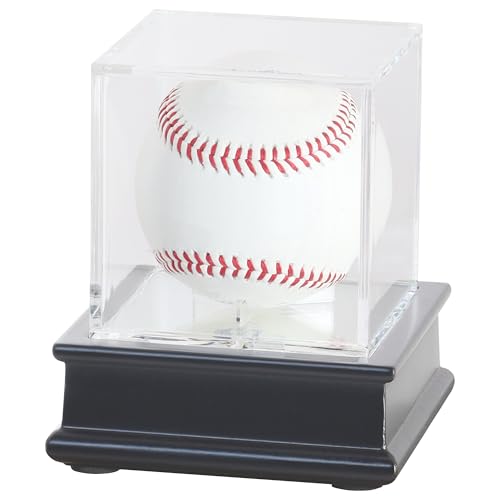 DisplayGifts Baseball Display Case Wooden Lacrosse Ball Stand 98% UV High Protection All -Sides Closure Cube for a Home Run or Autographed Ball Black Bottom - color: Black