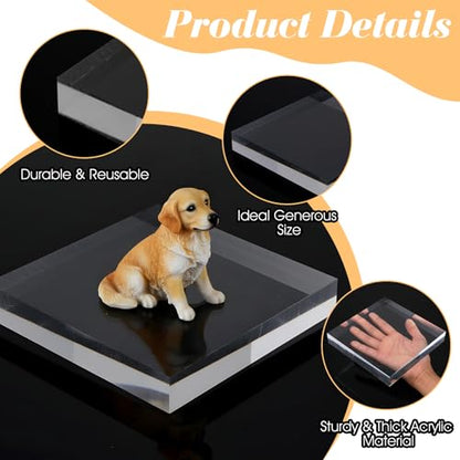 2 Pack 6 x 6 x 1 Inch Clear Acrylic Display Blocks | Polished Square Cube Riser Stand for Jewelry, Collectibles, Trophy, and Cake Decor