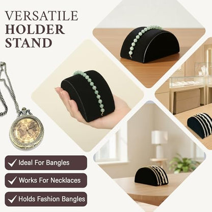 RJ Displays Black Velvet Half Moon Bracelets Holder Stand, Jewelry Display Ramp for Bracelet, Bangle, or Necklace Collection, Size 3x5x2.5 in (76x127x63 mm) and bracelet holder display