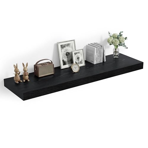 Heimlove 12" Deep Floating Shelves, 36 x 12 Inch Wall Mounted Long Floating Shelf with Invisible Brackets, for Home Decor, Bedroom, Kitchen, Living Room, Bathroom - 1 Pack, Black - color: Black, size: 36"W x 12"D x 2"H, Set of 1