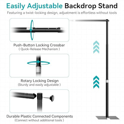 8.5x10ft Pipe and Drape Stand Kit, Adjustable Heavy Duty Backdrop Stand with Metal Steel Flat Base, Large Extendable Sturdy Photo Background Stand Frame for Wedding Parties Banner Photography - size: 8.5x10ft