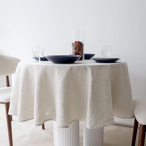 Simple&Opulence Textured Tablecloth 100% Linen Table Cloth, Kitchen Dinning Tabletop Decoration, for Outdoor and Indoor Use (Round Linen, 60") - color: Linen, size: 60" (Round)