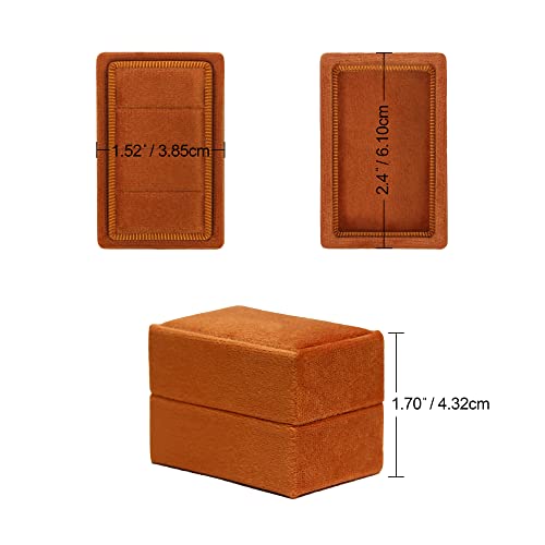 Rectangle 3 Slots Italian Velvet Jewelry Box Engagement Wedding Photo Ring Box Keepsake Box Triple Ring Gift Box (Burnt Orange) - color: Burnt Orange
