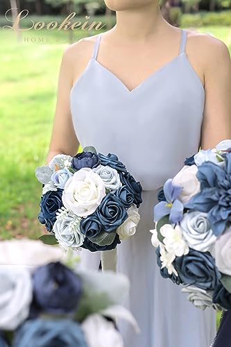 Lookein Set of 4 Bridesmaid Bouquet 7 Inch Artificial Flowers/ Bridal Bouquet Tossing Bouquet for Wedding Ceremony Anniversary Bridal Shower, Classic Navy Blue - color: 7" Classic Navy Blue