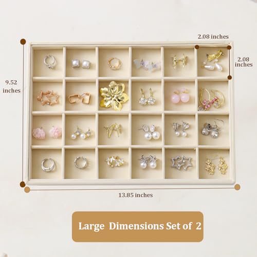 Large Velvet Jewelry Tray 2 Pack Stackable Jewelry Display Drawer Inserts Trays Organizer for Earring Bracelet Necklace Ring (Beige, 24 Grids) - color: Beige, size: 24 Grids