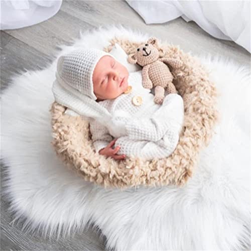 Coberllus Newborn Photography Props Outfit Fabric Sleepy Knot Hat & Footed Romper Bodysuit for Baby Boys Girls Photoshoot - color: Off-white