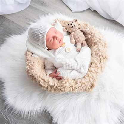 Coberllus Newborn Photography Props Outfit Fabric Sleepy Knot Hat & Footed Romper Bodysuit for Baby Boys Girls Photoshoot - color: Off-white