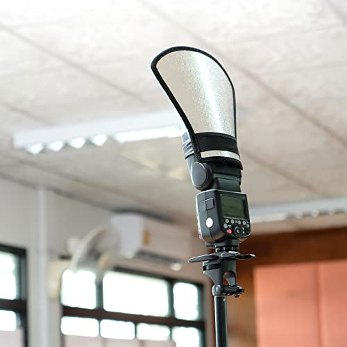 Flash Diffuser Reflector, 2-Sided Flexible Bend Bounce Reflector with Elastic Strap for Flashlight Photography Camera Speed Light, Silver White