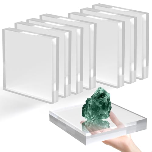 SAMYUCHO Acrylic Base Stand 8 Pack 6 X 6 X 1 Inch Acrylic Blocks for Display Trophy Base Clear Square Cube Riser Display Cylinder Pedestal Stands for Collectibles Jewelry Props Food Display
