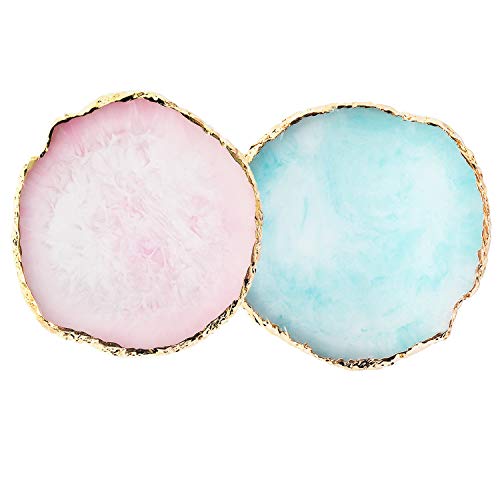 Resin Nail Art Palette,Nail Art Painting Mixed Color Palette Gold Edge Nail Gel Color Makeup Display Board (Pink+Blue) - color: Pink+blue