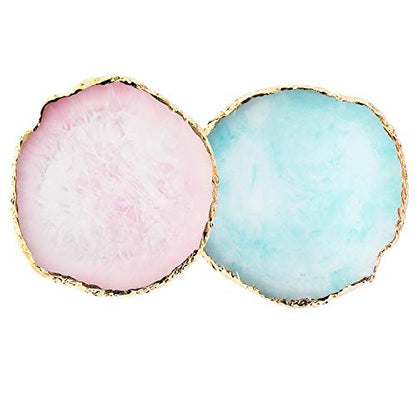 Resin Nail Art Palette,Nail Art Painting Mixed Color Palette Gold Edge Nail Gel Color Makeup Display Board (Pink+Blue) - color: Pink+blue