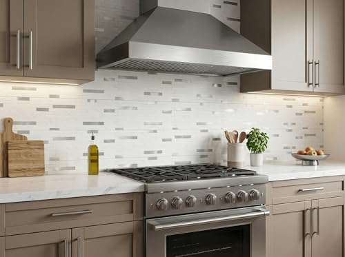 Yipscazo 10 Sheets Peel and Stick Stone Metal Tile Backsplash, Stick on Tiles for Backsplash Kitchen, Bathroom, Laundry Room, Camper, Fireplace (12'' X 12'', White Stone with Metal) - color: White Stone With Metal