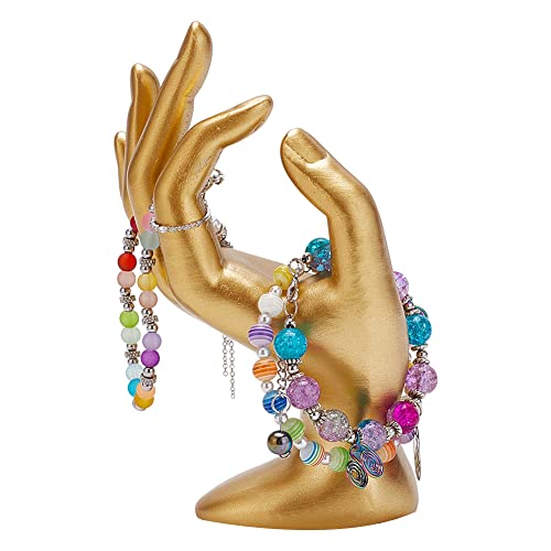 Hand Jewelry Display Holder Gold OK Shaped Hand Ring Jewelry Organizer Stand Watch Stand Support Holder for Earring Ring Bracelet Storage Room Decor 2.76 x 3.54 x 6.3 Inches - color: Gold