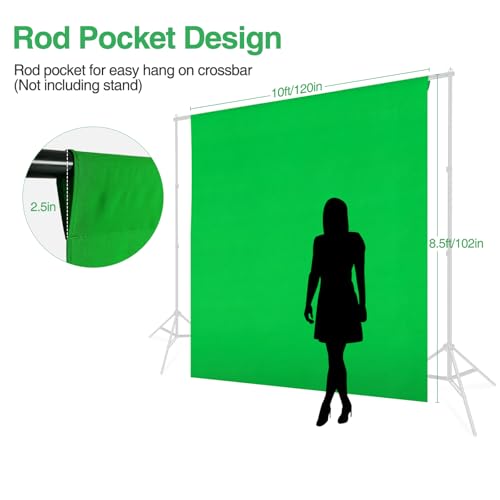 Green Screen Backdrop, 10x8.5ft (WxH) Photography Chromakey Greenscreen Background, Polyester Collapsible Green Backdrop Curtain for Streaming, Meeting, Photo Studio, Video Recording - color: Green, size: 10x8.5 FT
