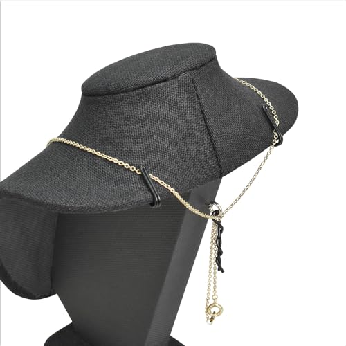 MOOCA 2 Pcs Set Small Linen Covered Wood Jewelry Display Necklace Chain Jewelry Bust Display Holder Stand, Necklaces Mannequin, 7 1/4" Height, Black Linen - color: 4) Black Linen, 2 pieces