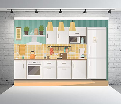 BELECO 5x4ft Fabric Kitchen Backdrops for Photography Kids Cartoon Kitchen Background for Baking Cooking Party Decorations Birthday Banner Baby Children Portrait Photoshoot Studio Booth Props - size: 5x4FT