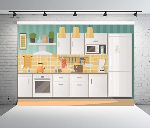 BELECO 12x10ft Fabric Kitchen Backdrops for Photography Kids Cartoon Kitchen Background for Baking Cooking Party Decorations Birthday Banner Baby Children Portrait Photoshoot Studio Booth Props - size: 12x10FT