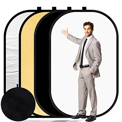 4 in 1 Collapsible Pop Up Backdrop Reflector Panel for Photographys 1.5x2 M/5x6.5feet Chromakey 100% Cotton Muslin Black White Reversible Photo Background Screen with Carry Bag