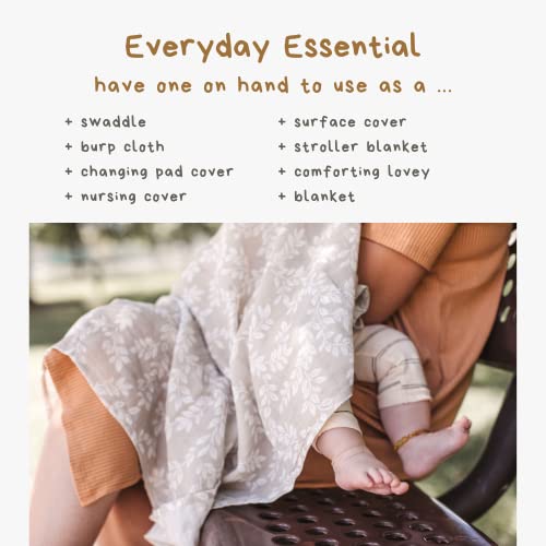 Mini Wander Swaddles for Newborns Muslin Swaddle Blankets - Breathable Soft Gender Neutral Receiving Blanket Baby Essentials | 47 x 47 Cotton - Leafy Sprig (Gray) - color: Leafy Sprig (Gray)