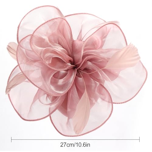 Fascinators Hats with Gloves Set for Women 20s 50s Cocktail Tea Party Wedding Costume Headwear - color: 03-dusty Pink