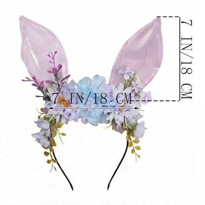 Women Easter Bunny Ears Headband Flowers Crown Rabbit Ears Party Headwear - color: purple