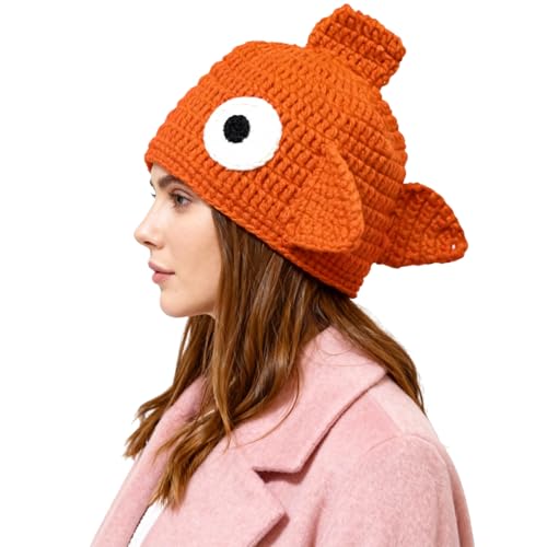 Handmade Knitted Cute Little Goldfish Beanie Crochet Hat Photography Prop Cap - size: Small