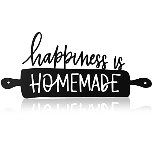 Funrous Kitchen Wall Art Decor Happiness Is Homemade Metal Sign Black Rustic Farmhouse Kitchen Decor Hanging Decorative Signs and Plaques for Home Dining Garden Room 13.8 x 6.3 Inch - color: Black