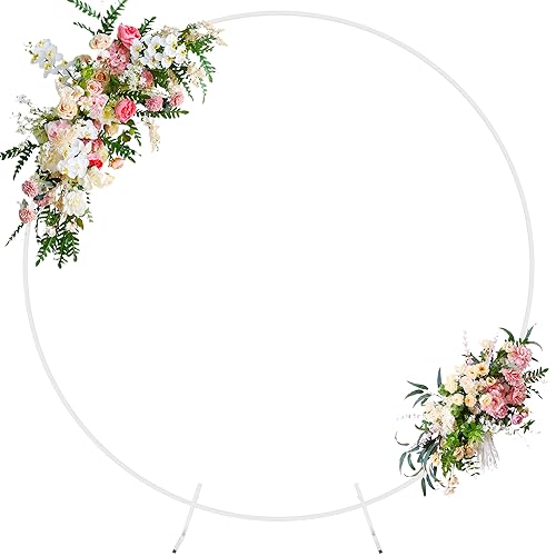 Wokceer Wedding Arch Round Backdrop Stand 7.2FT Circle Balloon Arch Frame Circle Backdrop Stand Gold Round Arch for Wedding Birthday Party Bridal Shower Anniversary Event Ceremony Decoration - color: White, size: 7.2 ft