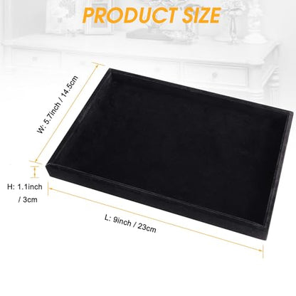 2 Pcs 9" x 5.7" Velvet Jewelry Tray Jewelry Display Tray, Stackable Empty Plate Trays for Earrings Necklaces Bracelet Rings Display Showcase - Black - color: Black, size: Flat Tray 9"x5.7"