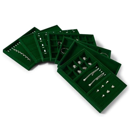 7 Slots Velvet Jewelry Tray Ring Earring Display Tray Jewelry Drawer Organizer Ring Earring Holder Storage (Green) - size: 7 Slot
