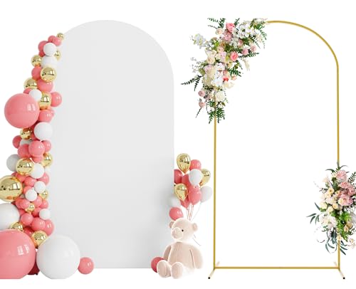 Wokceer 7.2 FT Wedding Arch Backdrop Stand and White Arch Cover, Metal Arch Stand with Arch Stand Cover for Birthday Party Wedding Ceremony Bridal Baby Shower Event Decor - color: White, size: 7.2x4FT