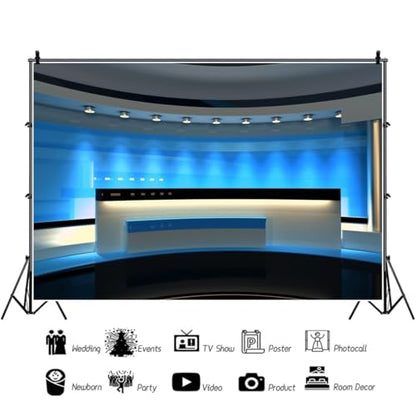 Leyiyi 10x6.5ft News Broadcast Hall Backdrop Recetation Desk Modern Office Interior Program Record Front Table TV Show Photo Background Business Study Adults Portrait Studio Prop Vinyl Wallpaper - size: 10x6.5ft