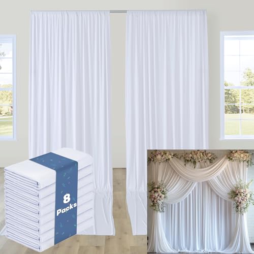 40FTx12FT White Wrinkle-Free Wedding Backdrop Curtain -Silky Washable White Polyester Drapes for Baby Showers, Birthday Parties, Photography, and Wedding Receptions-8 Panels 5FTx12FT - color: White, size: W5' X H12'(8 Panels)