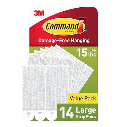 Command 15 lb Large Picture Hanging Strips 14 Pairs (28 Strips), Damage-Free Hanging Picture Hangers, No Tools Wall Hanger for Home Decor, White Adhesive - style: 14 Pairs