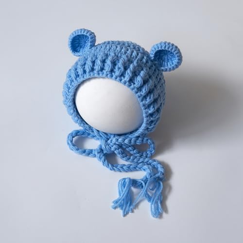 Zeroest Newborn Baby Boy Girl Photography Props Bear Hat Outfits Crochet Kint Handmade Cap Set for Newborn Photo Shoot - color: Blue