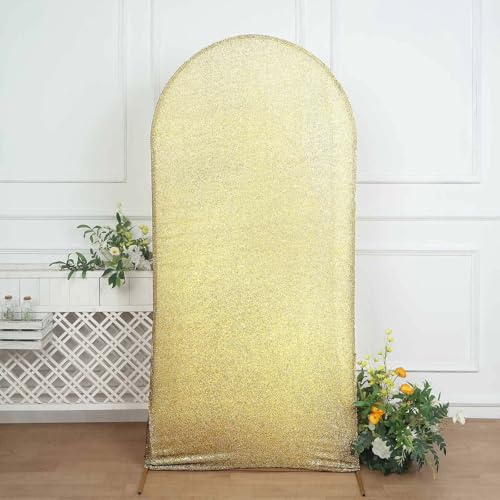 Efavormart 7ft Shiny Champagne Spandex Fit Round Top Backdrop Frame Stand Cover, 2-Sided Metallic Sparkly Wedding Arch Cover - color: Champagne, size: 7 FT