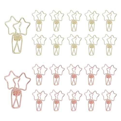 PATIKIL 30Pcs Paper Office Binder Clip, 1.2" Small Metal Wire Hollow Out Paper Clamps Pentagram Design Long Tail Binder Clips for Photo Clothes Hanging Office Food Package, Gold/Rose Gold - color: Gold/Rose Gold