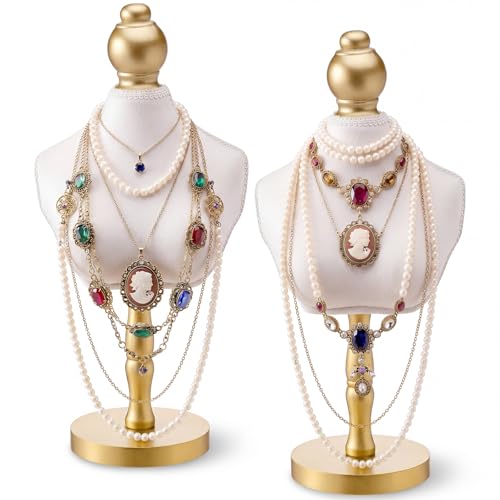 AceOrbit 2 Pcs Vintage Velvet Necklace Display Stand Mannequin Velvet Jewelry Necklace Holder Elegant Decor for Wedding Jewelry Selling Trade Shows(White,13.8 Inches) - color: White, size: 13.8 Inches