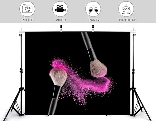 10x8ft Makeup Backdrop Pink Powder Brushes Photography Background for Party Beauty Salon Cosmetic Event Decorations Tapestry Photo Booth Props - size: 10x8ft