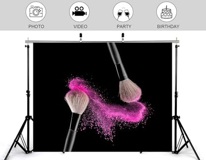 6x4ft Makeup Backdrop Pink Powder Brushes Photography Background for Party Beauty Salon Cosmetic Event Decorations Tapestry Photo Booth Props - size: 6x4ft