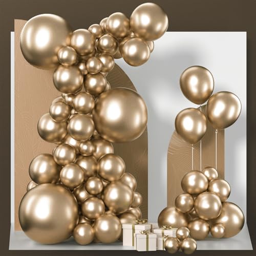 PartyWoo Metallic Gold Balloons 85pcs Different Sizes of 18 12 10 5 Inch Chrome Gold Balloon Arch Kit Garland for Birthday Graduation Baby Shower Wedding Bachelorette Party Decorations Gold-G127 - color: Chrome Gold-g127