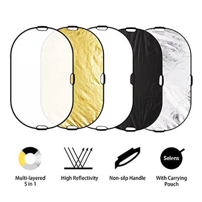 Selens 5-in-1 Oval Reflector with Handle for Photography Photo Studio Lighting & Outdoor Lighting (59 x 39 Inch) - size: 59 x 39 Inch Oval Reflector