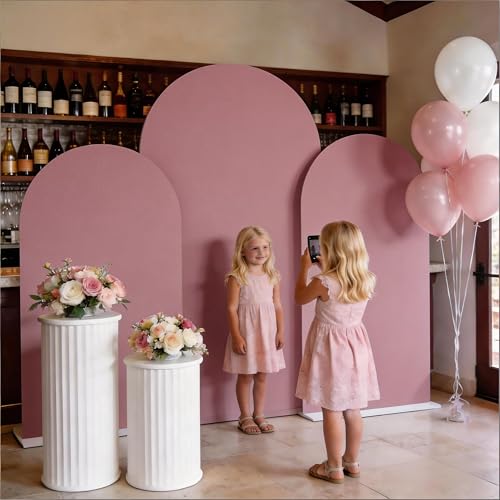 Dusty Rose Arch Backdrop Cover Set of 3 Wedding Spandex Arch Covers for Bridal Shower Birthday Party Engagement Events Backdrop Decorations (6/6.6/7.2ft) - color: Dusty Rose, size: 6/6.6/7.2 FT