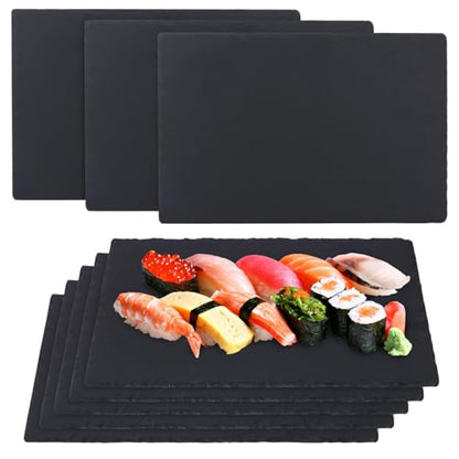 8 Pack 12 x 8 Inch Slate Cheese Boards, Black Rectangle Slate Charcuterie Boards, Natural Charcuterie Stone Plates for Parties, Gifts, and Special Events, Cheese, Sushi, Food. - size: 8 Pack 12 X 8 Inch