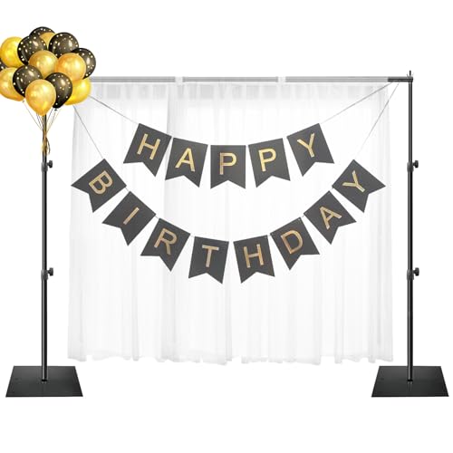 EMART Backdrop Stand, 6.5x10 ft Adjustable Photo Background Pipe and Drape Photography Kit with Heavy Duty Metal Flat Base for Parties, Wedding, Video Studio, Birthday - Black - color: Black
