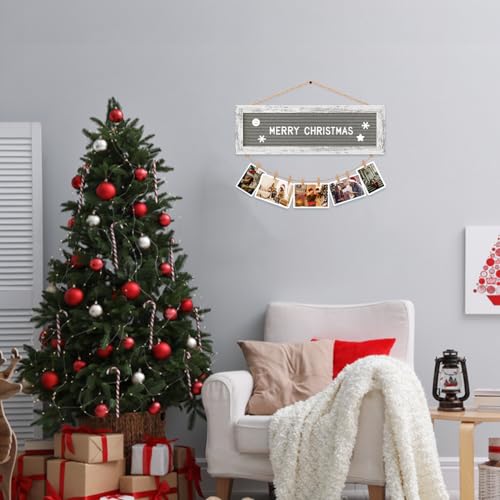 CJIAWYS Picture Frames Hanging Display Wooden Board, Felt Letter Board with 340 Letters and 15 Clips, Photo Frames Collage Wall Decor for Family Birthday Mothers Day Party Gifts - color: White Frame and Grey Felt (1 Hemp Ropes)