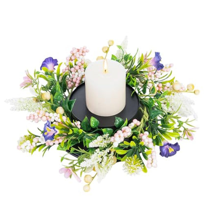 MOYEE Candle Holder Centerpieces for Tables,Candle Ring,Wreaths, Black Metal Candle Stick Paired Artificial Flowers 14 in Versatile Dining Table Centrepiece - color: Purple Trumpet Flower Wreath