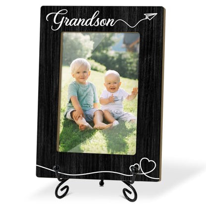 Grandson Picture Frame, Frame Gifts for Christmas Birthday, Grandson 4 x 6 Picture Frame with Stand for Tabletop Display, Grandparents Gifts (Black Vertical) - color: Frame13