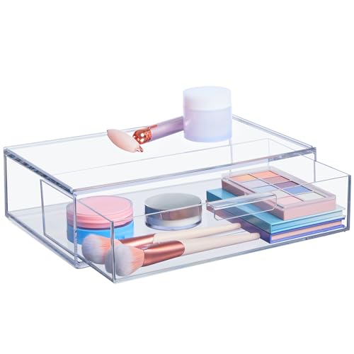 STORi Audrey Stackable Clear Bin Plastic Organizer Drawer | Organize Eyeshadow Palettes, Cosmetics, and Beauty Supplies on a Vanity | Made in USA - style: Cosmetic Drawer Base
