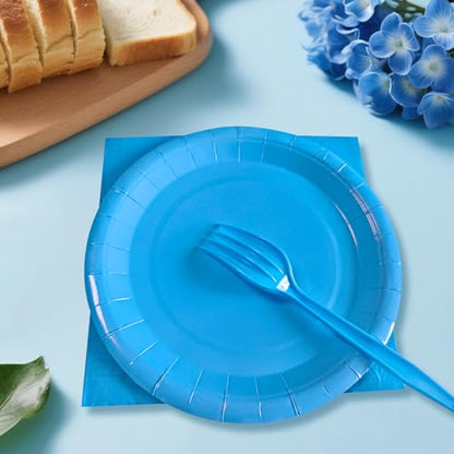 Serves 35 Guests Dusty Blue Plates and Napkins Party Supplies,7" Gradient Blue Birthday Dessert Paper Plates and Napkins,Disposable Party Dinnerware for Wedding,Graduation - color: Gradient Blue